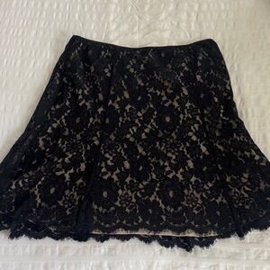 Ann Taylor Black Lace A-Line Skirt with Floral Overlay